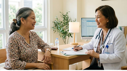 Filipino patient having an open conversation with a doctor about PhilNONI noni juice as part of a wellness routine