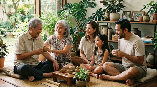 Filipino family reflecting on their wellness journey with PhilNONI noni juice