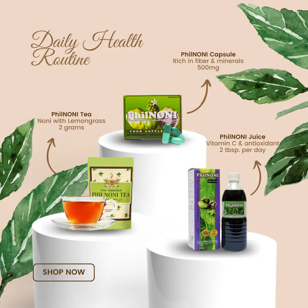 PhilNONI daily health routine collection with noni capsules